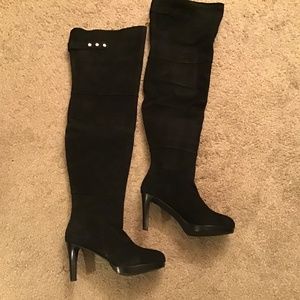 Black Genuine Suede Thigh High Boots - Size 8 - Brand New
